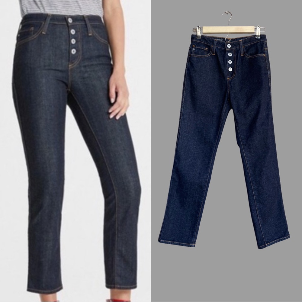 AG ADRIANO GOLDSCHMIED Dark Isabelle High Rise Button Up Straight Crop Jeans